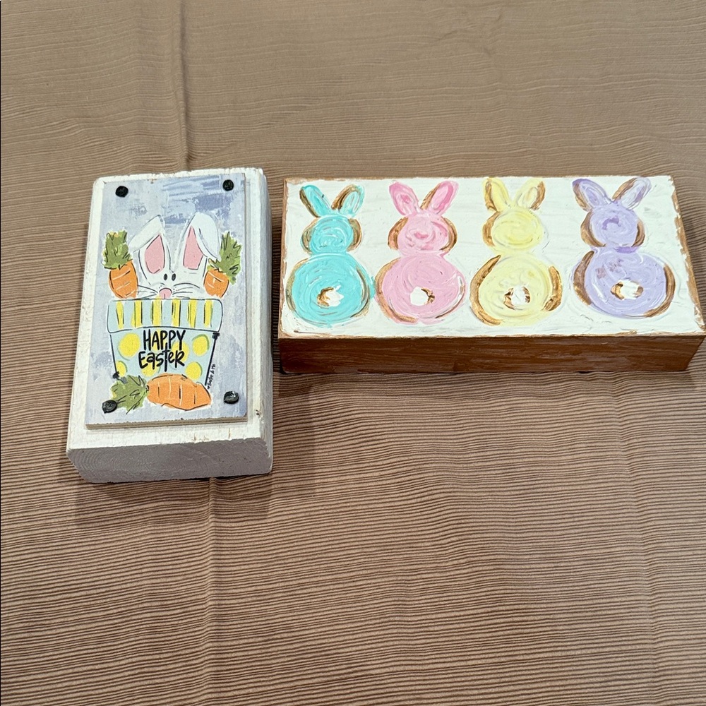 Hand Crafted Pastel Bunny Easter Decor Blocks